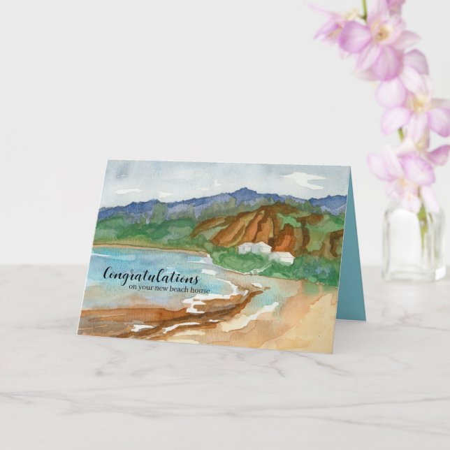 Tarjeta Felicidades Nueva Casa de Playa Olas del Océano (Orquídea)
