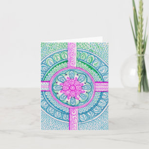 Tarjeta Felicidades Nueva Mamá Mandala Hindú Pastel Damasc