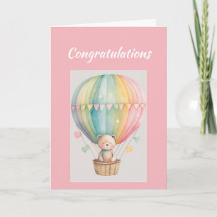Tarjeta Felicidades Nueva Niña Bebé Osito de Peluche Lindo