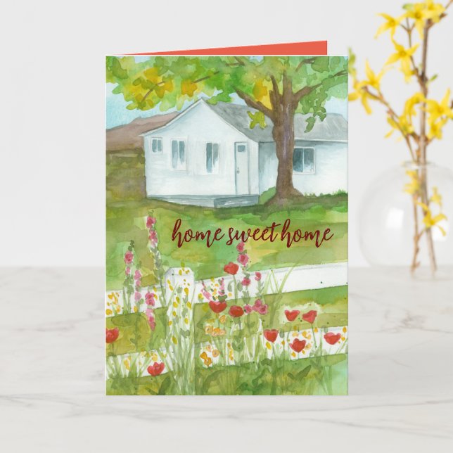 Tarjeta Felicidades Nuevo hogar dulce hogar Poppies rojos (flor amarilla)