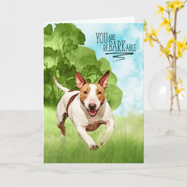 Tarjeta Felicidades perro Bull Terrier reBARKable (flor amarilla)