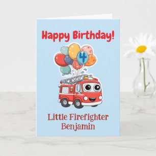 Tarjeta Felicidades por el camión de bomberos, Cumpleaños 
