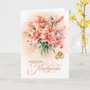 Tarjeta Felicidades por el matrimonio Lirios melocotón par
