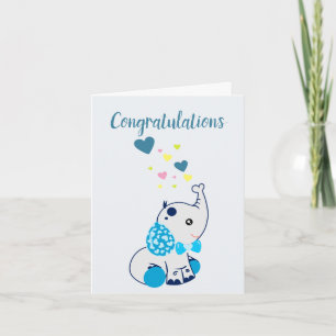 Tarjeta Felicidades por el niño, con elefante bebé