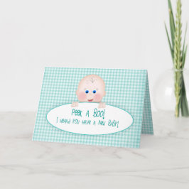 Tarjeta Felicidades por el nuevo bebé,  Gingham de Teal/Ag