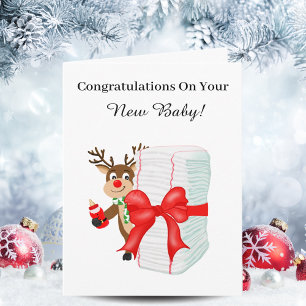 Tarjeta Felicidades por el nuevo bebé Reno de Navidad