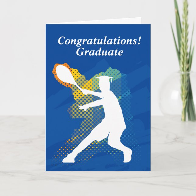 Tarjeta Felicidades por el tenis en la escuela de posgrado (Anverso)
