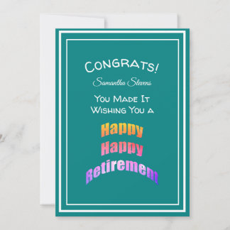 Tarjeta Felicidades por jubilación que hizo Verde azulado