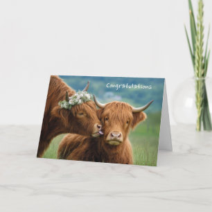 Tarjeta Felicidades por la boda Highland Cow Kiss