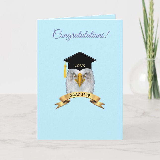 Tarjeta Felicidades por la graduación de Eagle en azul cla (Anverso)