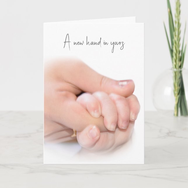 Tarjeta Felicidades por la mano del bebé (Anverso)