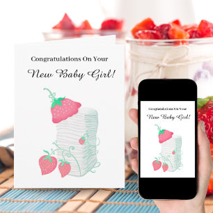 Tarjeta Felicidades por las fresas de la nueva niña 