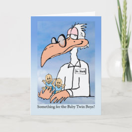 Tarjeta Felicidades por niños gemelos, Dr. Stork Cartoon