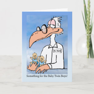 Tarjeta Felicidades por niños gemelos, Dr. Stork Cartoon