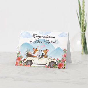 Tarjeta Felicidades por su boda Corgis casados