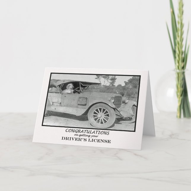 Tarjeta Felicidades por tener licencia de conducir, auto v (Anverso)