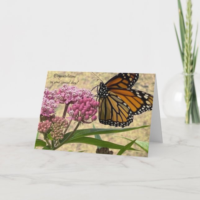 Tarjeta Felicidades por tu día especial Monarch Butterfly (Anverso)