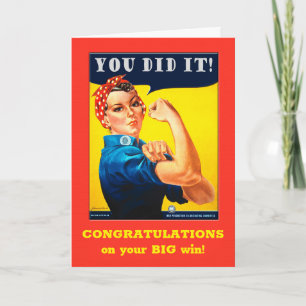 Tarjeta Felicidades por tu gran victoria Rosie la Remachad