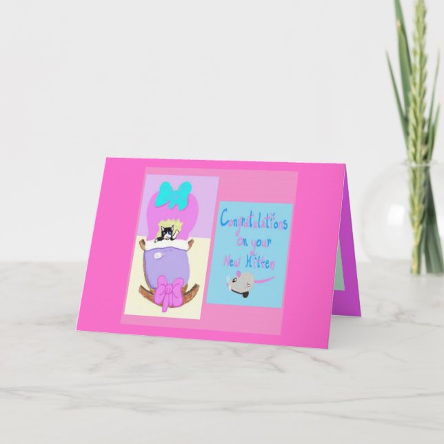 Tarjeta Felicidades Por Tu Nuevo Gatito, Rosa (Anverso)