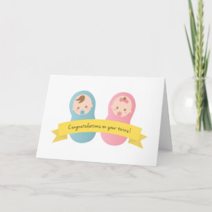 Tarjeta ¡Felicidades por tus gemelos! Niño y Niña