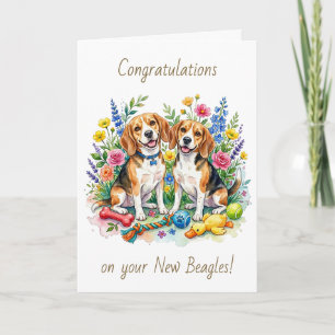 Tarjeta Felicidades por tus nuevos Beagles   Dos Perros