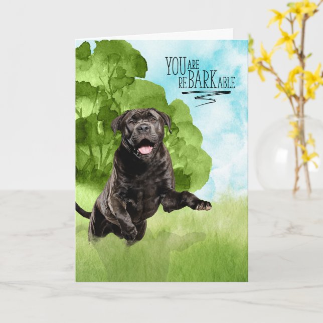 Tarjeta Felicidades reBARKable Perro Cane Corso (flor amarilla)