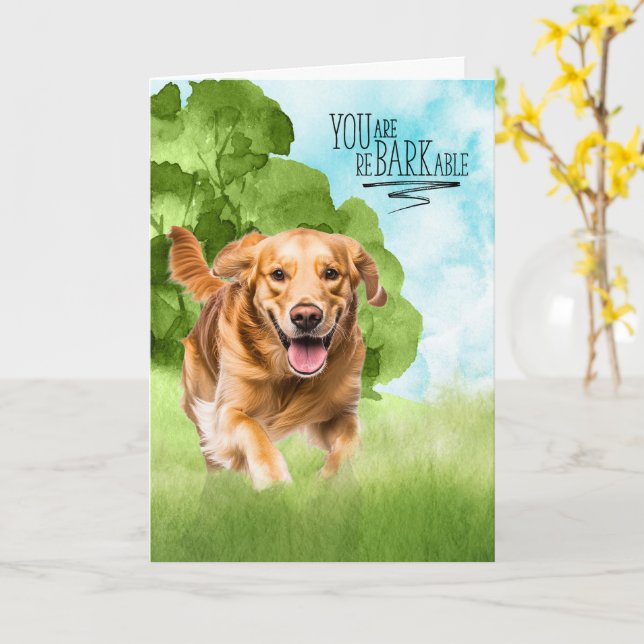 Tarjeta Felicidades reBARKable Perro Retriever Dorado (flor amarilla)
