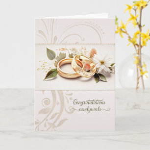 Tarjeta Felicidades recién casados anillos de boda de oro