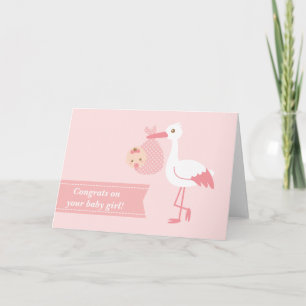 Tarjeta Felicita a los nuevos padres - cigüeña con bebé ni