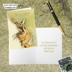 Tarjeta Felicitación atrasada para cumpleaños con gato ati