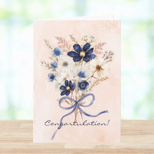 Tarjeta Felicitación de boda de flor azul acuarela