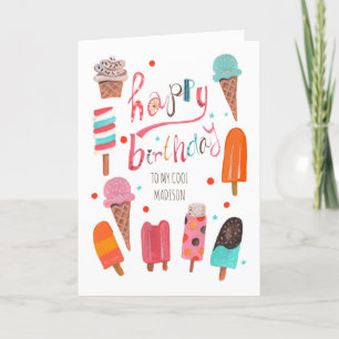 Tarjeta Felicitación de cumpleaños con paletas y helados