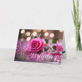 Tarjeta Felicitación de cumpleaños con rosa rosa elegante