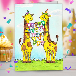 Tarjeta Felicitación de cumpleaños para jirafas felices