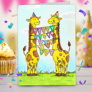 Tarjeta Felicitación de cumpleaños para jirafas felices