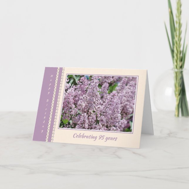 Tarjeta Felicitación de Flores Lilac cumpleaños 95 (Anverso)