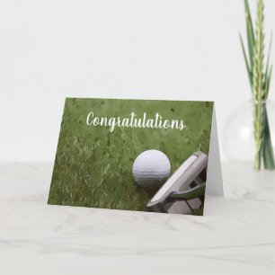 Tarjeta Felicitación de golf con pelota de golf y putter