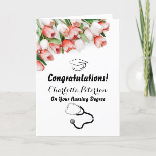 Tarjeta Felicitación de graduación de enfermera con tulipá