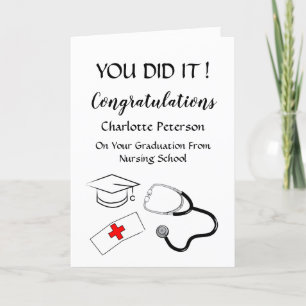 Tarjeta Felicitación de graduación de enfermera en blanco 