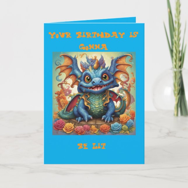 Tarjeta Felicitación divertida de cumpleaños de dragón beb (Anverso)