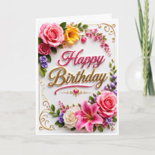 Tarjeta Felicitación floral de cumpleaños