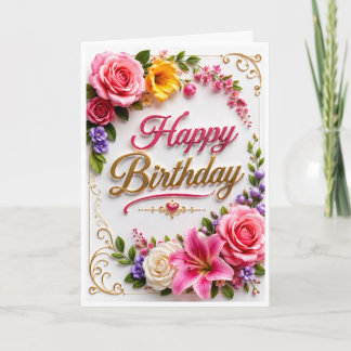 Tarjeta Felicitación floral de cumpleaños