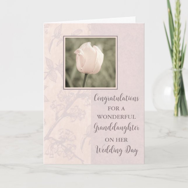 Tarjeta Felicitaciones a Boda nieta rosada de Tulip (Anverso)
