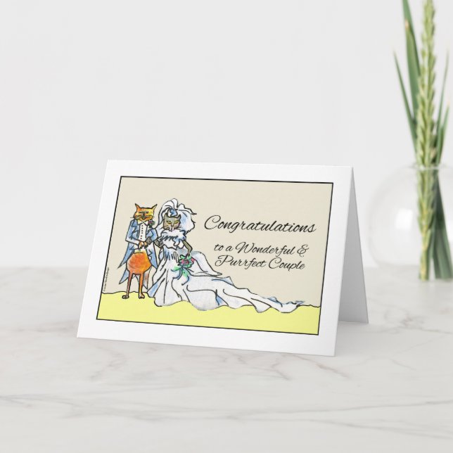 Tarjeta Felicitaciones a Boda, pareja de gatos perfecta (Anverso)