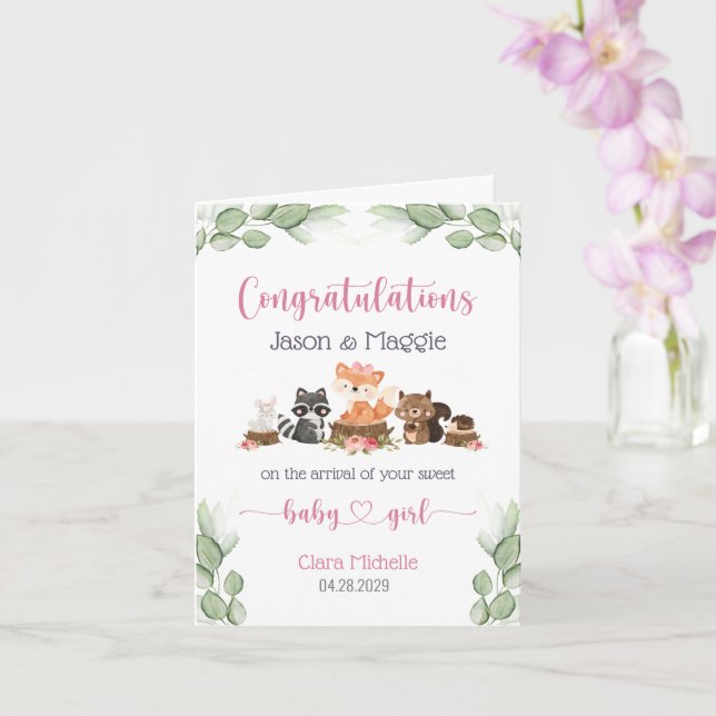 Tarjeta Felicitaciones a Chica del Recién nacido Animal de (Orquídea)