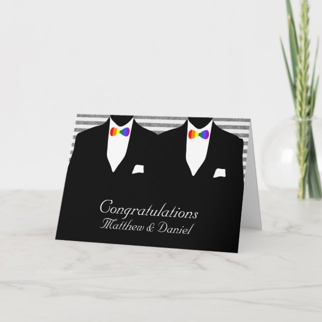 Tarjeta Felicitaciones a dos Bodas del lazo de arcoiris (Anverso)