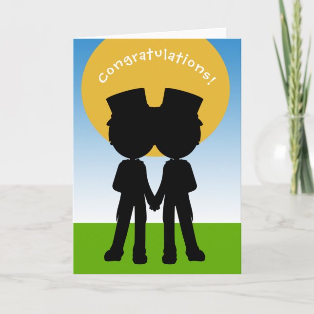 Tarjeta Felicitaciones a dos Grooms en Top Sats Gay Boda (Anverso)