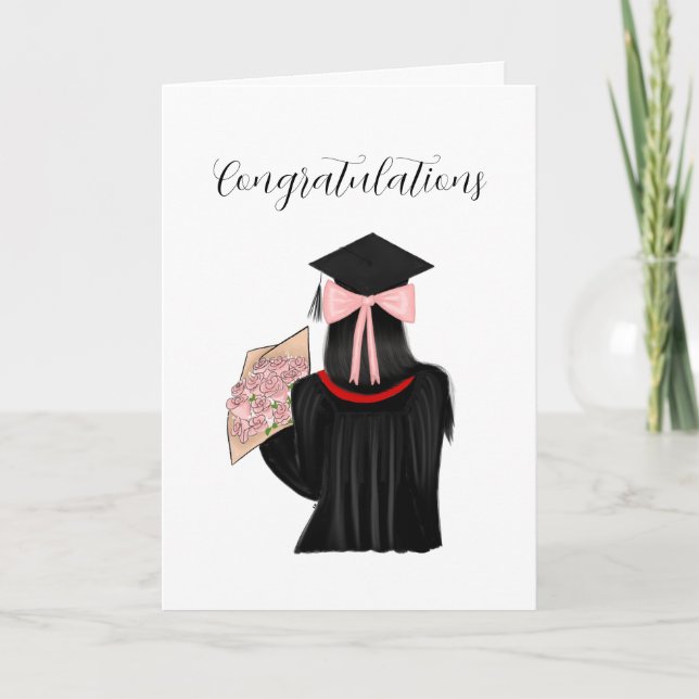 Tarjeta Felicitaciones a graduados de Black Hair Coquette (Anverso)