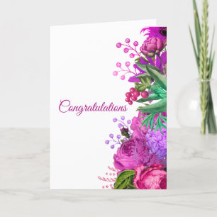 Tarjeta Felicitaciones a la acuarela floral rosada boda