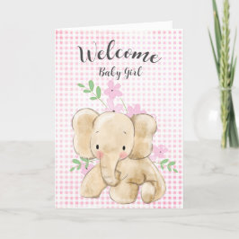 Tarjeta Felicitaciones a la bebé niña elefante